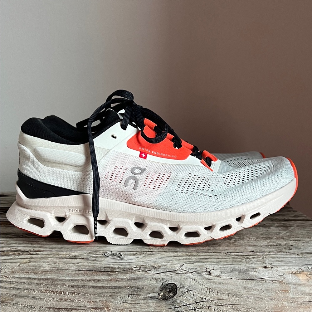 On Running Men's/Unisex White Black Orange Cloud Sneakers